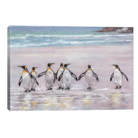 East Urban Home '7 Penguins' Painting Print on Wrapped Canvas | Wayfair ...